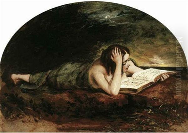 Study Of A Girl Reading A Book, Lying By The Sea Oil Painting by William Etty