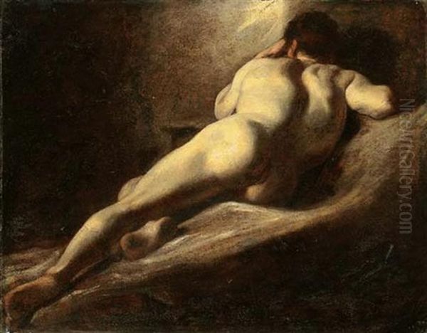 Male Nude, Seen From Behind Oil Painting by William Etty