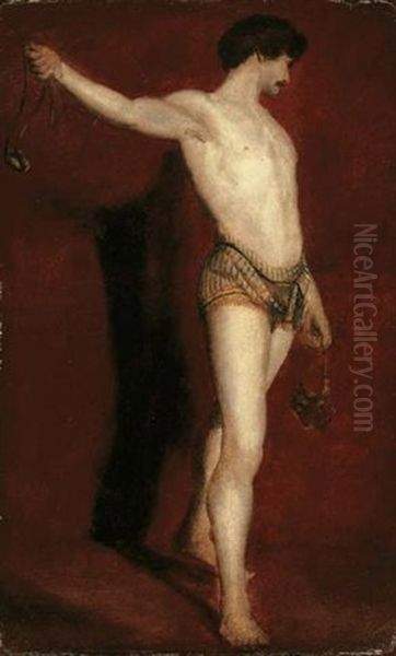 David Holding A Catapult Oil Painting by William Etty