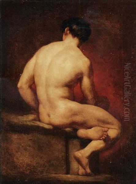 Male Nude From Behind, Seated Oil Painting by William Etty