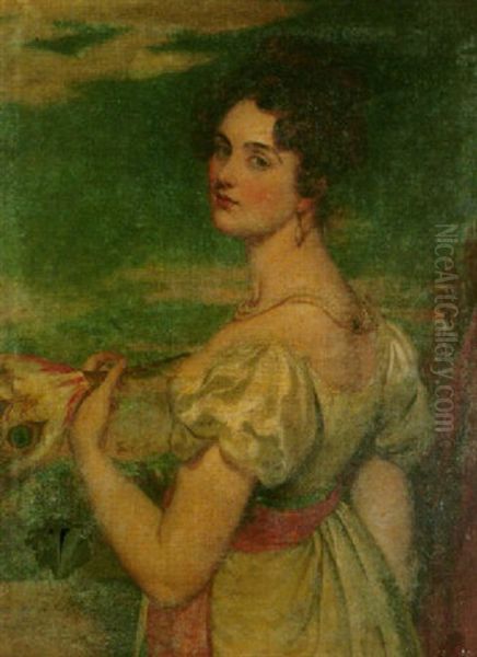 Portrait Of A Lady Wearing A White Satin Dress Oil Painting by William Etty