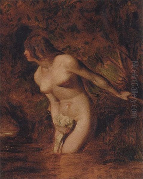 Musidora - The Bather - At The Doubtful Breeze Alarmed Oil Painting by William Etty