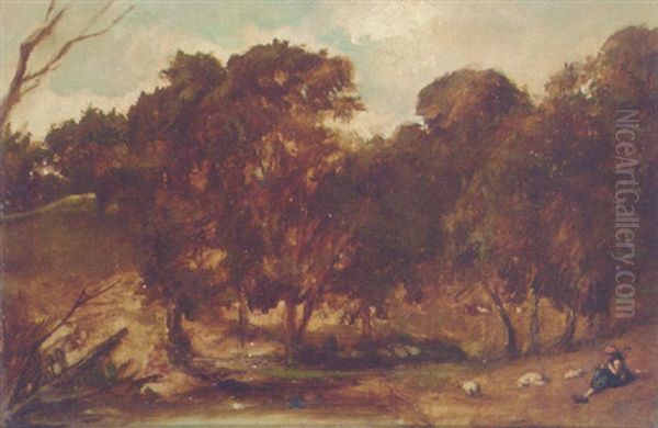 A Shepherd In A Wooded Landscape Oil Painting by William Etty