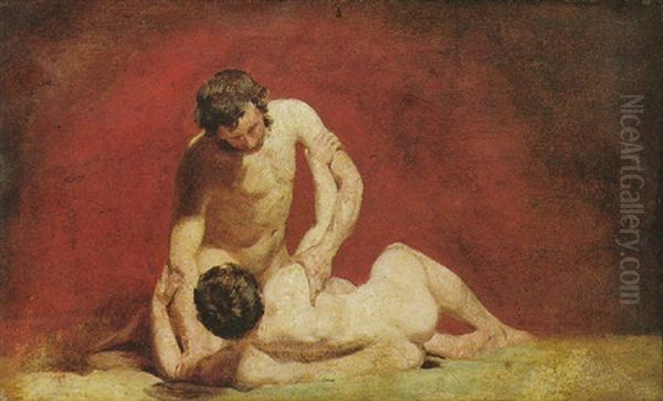 Two Men Wrestling Oil Painting by William Etty