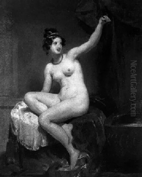 A Female Nude Seated In An Interior Oil Painting by William Etty