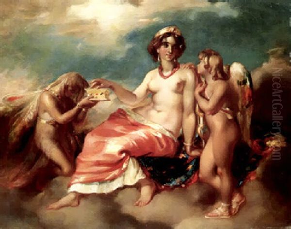 Psyche And Cupid With Venus Oil Painting by William Etty