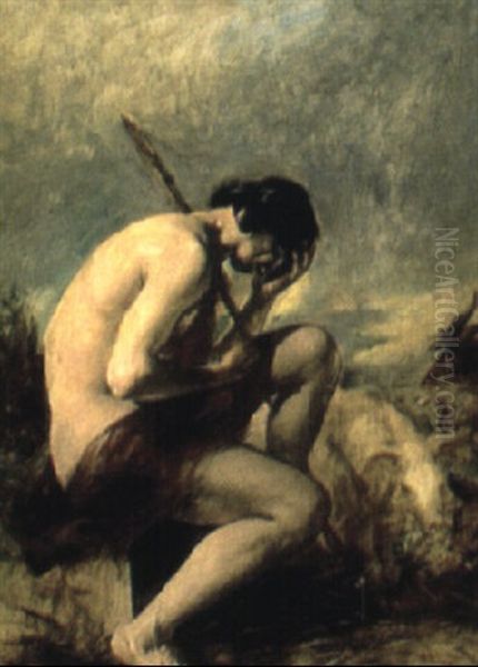 A Male Nude Seated On A Rock Oil Painting by William Etty