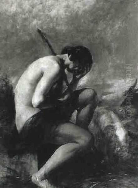 Male Nude Seated On A Rock Oil Painting by William Etty