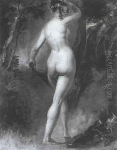 A Female Nude Dancing In A Woodland Landscape Oil Painting by William Etty