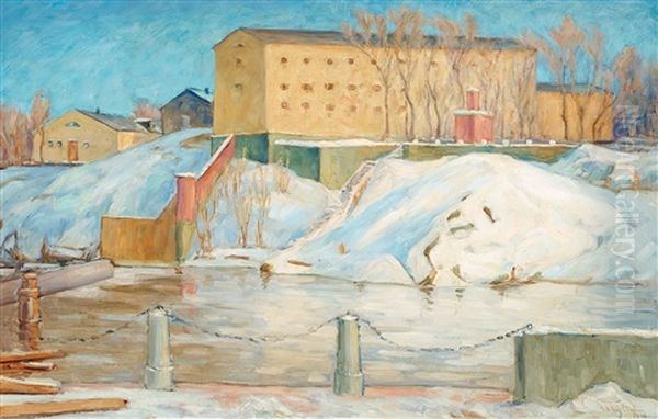 Stockholmsbatteriet, Vinter (view Of Skeppsholmen, Winter) Oil Painting by Prince (Napoleon Nicolaus) Eugen