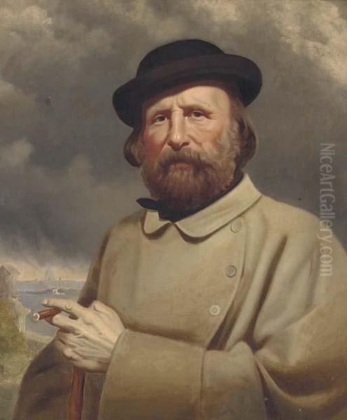 Portrait Of Giuseppe Garibaldi, Half-length, In A Camel Coat, Romebeyond Oil Painting by Charles Ashmore