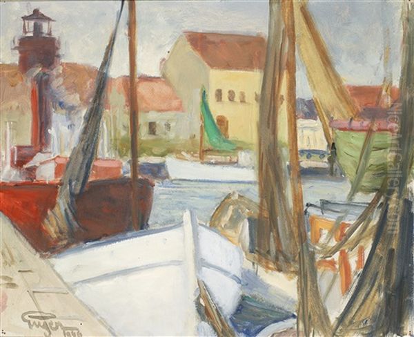 Fiskebatar - Motiv Fran Hamnen I Simrishamn Oil Painting by Prince (Napoleon Nicolaus) Eugen