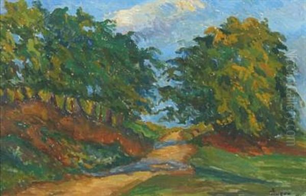 Autumn Landscape With Gravel Road Oil Painting by Prince (Napoleon Nicolaus) Eugen