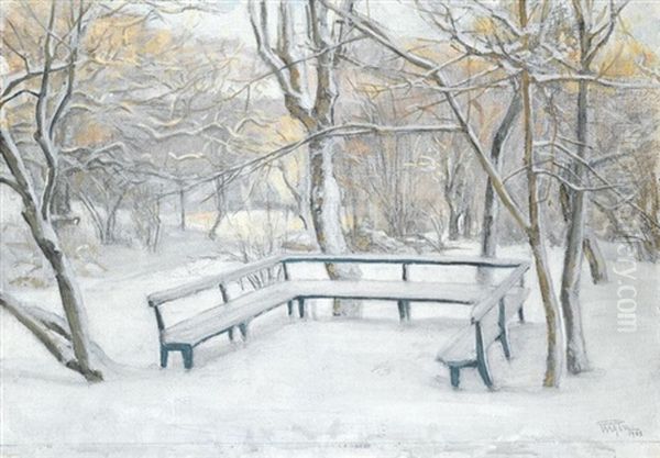 Nedsnogad Bank (snow Covered Bench) Oil Painting by Prince (Napoleon Nicolaus) Eugen