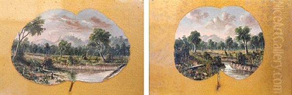 Two Australian Landscapes Oil Painting by Alfred William Eustace