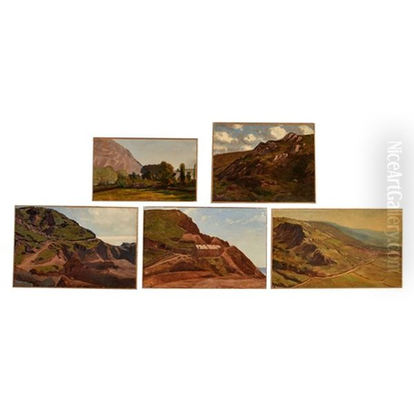 A Group Of Five Landscape Views Oil Painting by Charles-Francois Eustache