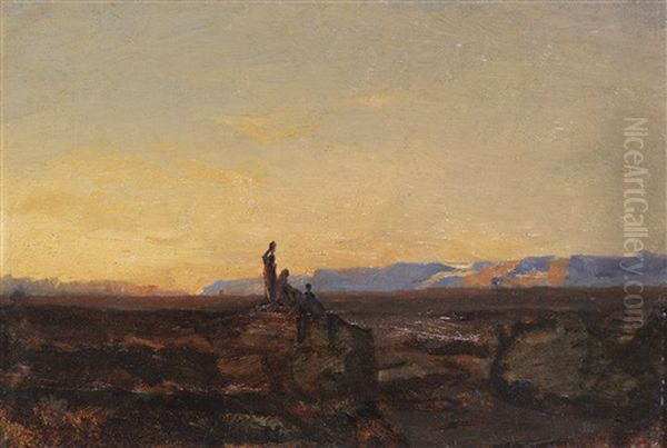 Agyptische Landschaft Im Sonnenuntergang Oil Painting by Charles-Francois Eustache