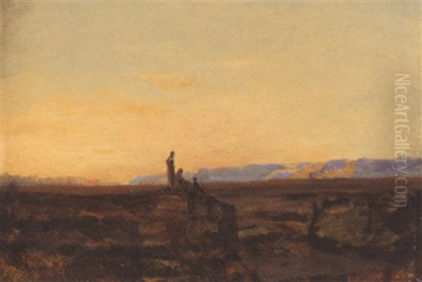 Figures At Dusk In North Africa Oil Painting by Charles-Francois Eustache