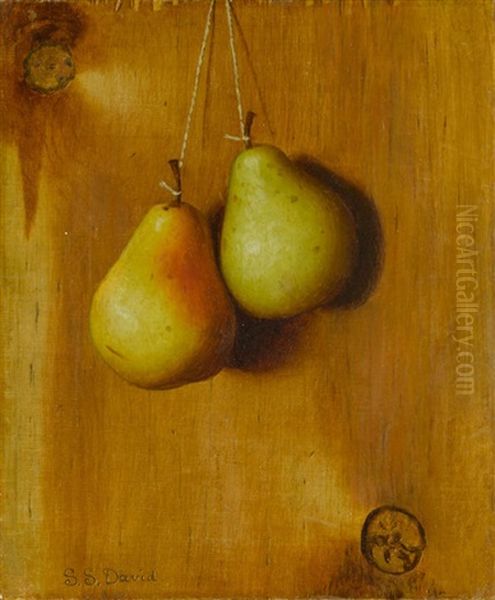 Hanging Apples And Pears: A Pair Of Works Each Oil Painting by De Scott Evans