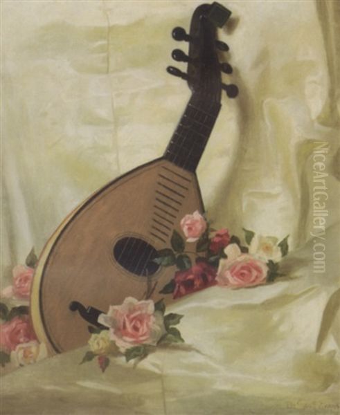 Mandolin And Roses Oil Painting by De Scott Evans