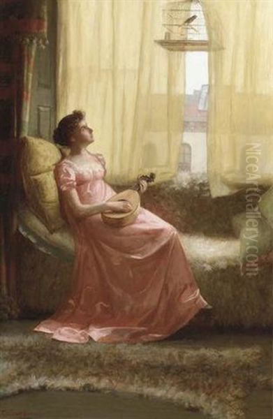 Lady With A Lute Oil Painting by De Scott Evans