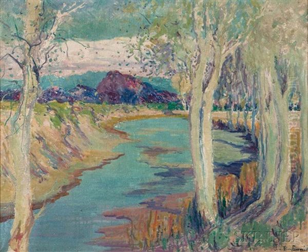 Aspens Along The River's Edge Oil Painting by Jessie Benton Evans