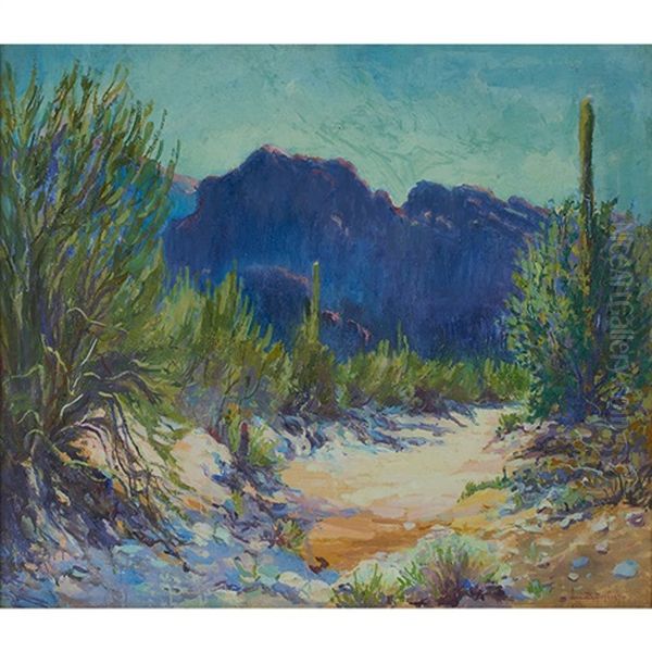 Desert Landscape With Mountains Oil Painting by Jessie Benton Evans