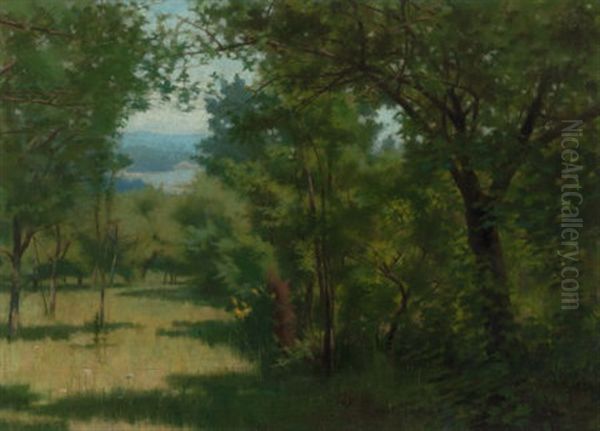 Forest Opening With Lake In The Distance Oil Painting by Joe Evans