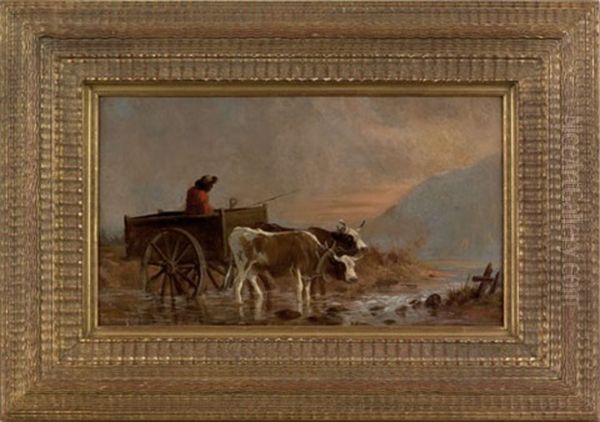 Landscape With Wagon And Oxen Oil Painting by Joseph Evans