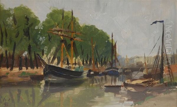 Bateaux Sur Le Canal De Willebroeck Oil Painting by Henri Evenepoel