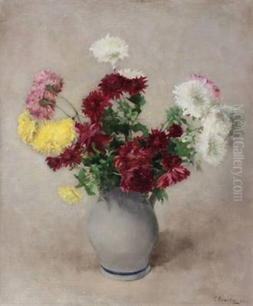 Still Life With Chrysanthemums In A Vase Oil Painting by Frans Everbag