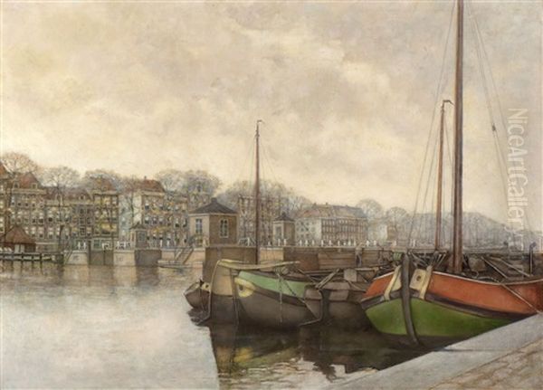 View Of The Magere Brug Bridge Across The Amstel Oil Painting by Frans Everbag