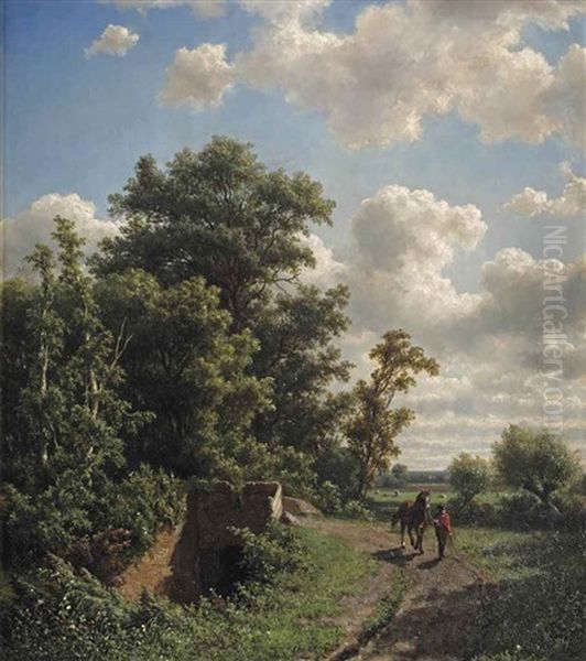 A Horseman On A Forest Path Oil Painting by Adrianus van Everdingen