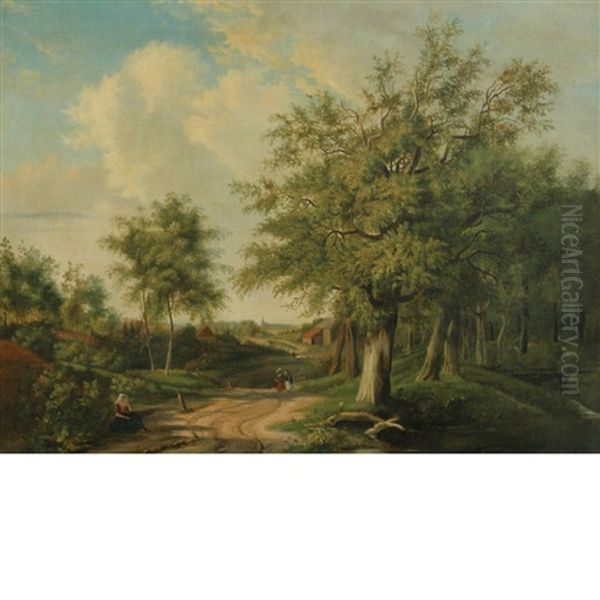 Landscape With Figures Along A Road Oil Painting by Adrianus van Everdingen