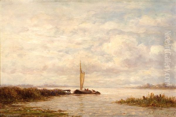 Two Boats On A Lake Oil Painting by Adrianus van Everdingen