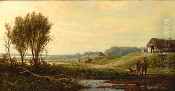 Figures In A Landscape Oil Painting by Adrianus van Everdingen