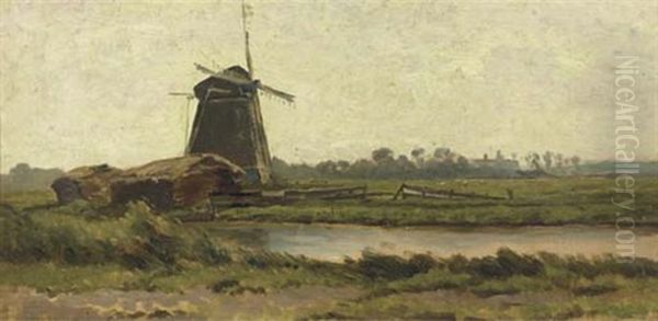 A Polder Landscape At Dawn Oil Painting by Adrianus van Everdingen