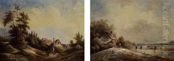 A Summer Landscape Oil Painting by Adrianus van Everdingen