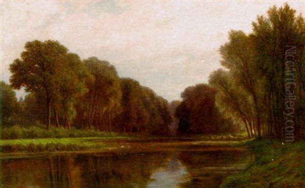 An Extensive River Landscape Oil Painting by Adrianus van Everdingen