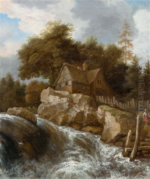 Mountain Landscape With Waterfall Oil Painting by Allaert van Everdingen