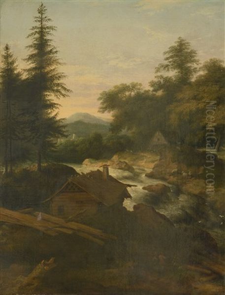 River Landscape With Cottage Oil Painting by Allaert van Everdingen