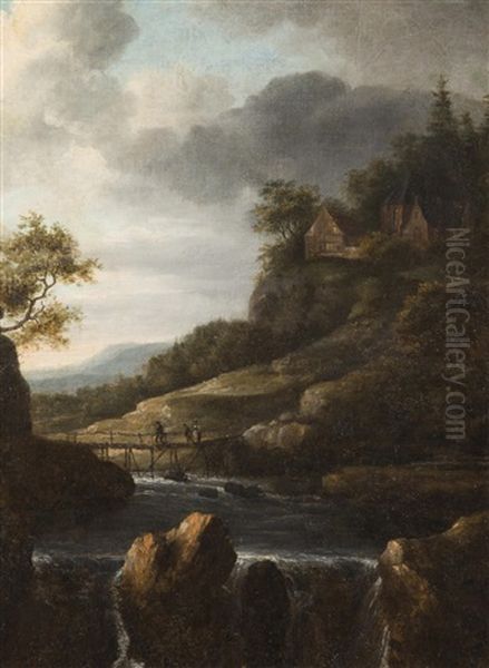 Landscape With Bridge And Unsigned Oil Painting by Allaert van Everdingen