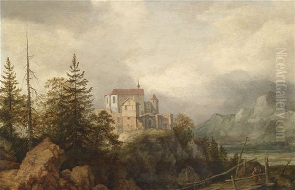 Gebirgslandschaft Mit Hochgelegener Burg Oil Painting by Allaert van Everdingen