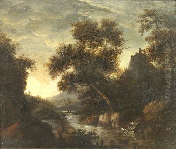 A River Landscape At Dusk Oil Painting by Allaert van Everdingen