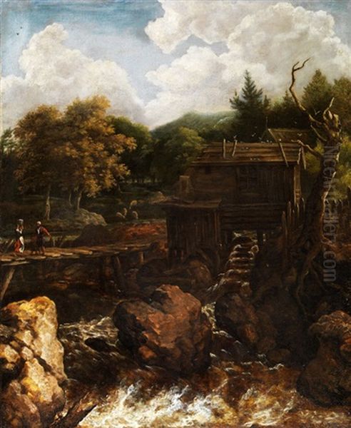 Muhle Am Bergbach Mit Holzbrucke Und Figurenstaffage Oil Painting by Allaert van Everdingen