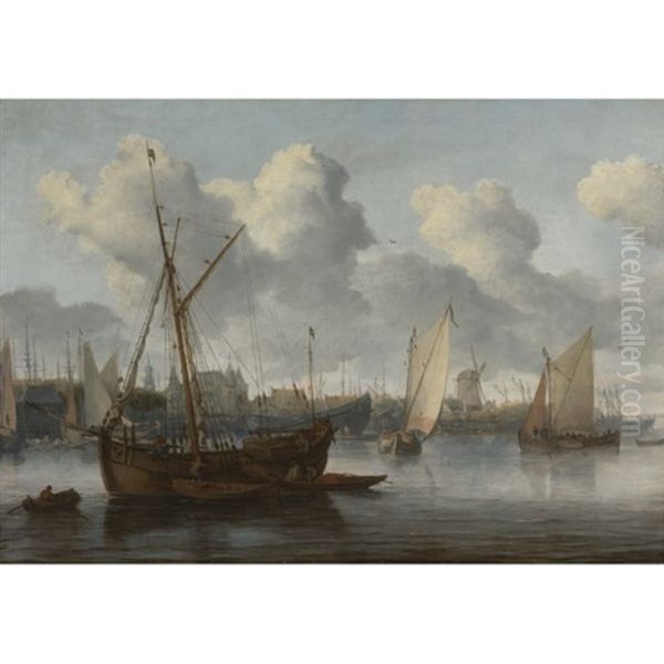 Fishing Boats In A Harbor Oil Painting by Allaert van Everdingen