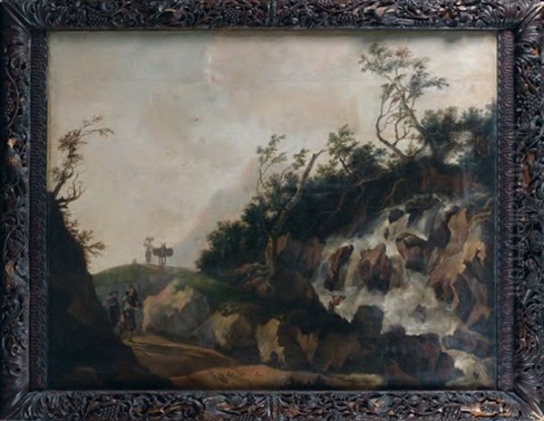 Paysans Pres D'une Cascade Oil Painting by Allaert van Everdingen