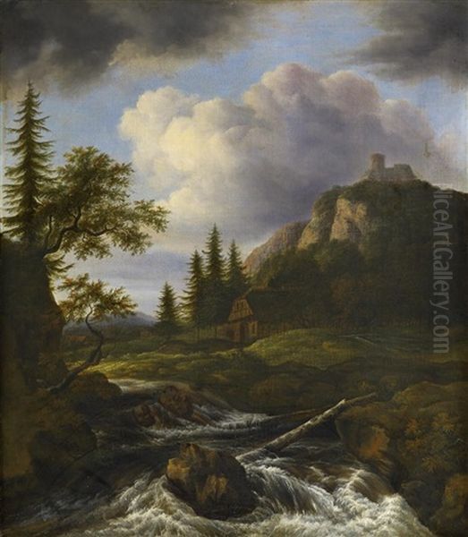 Gebirgslandschaft Mit Reisendem Fluss Oil Painting by Allaert van Everdingen