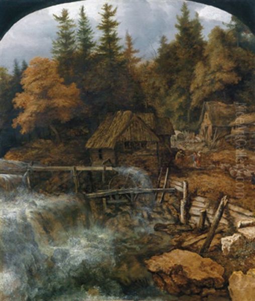 Ein Norwegischer Wasserfall In Bewaldeter Landschaft Oil Painting by Allaert van Everdingen