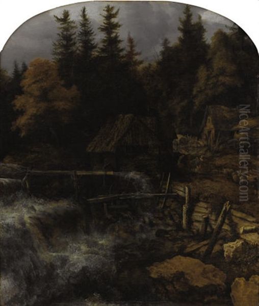 Watermill In A Rocky Landscape Oil Painting by Allaert van Everdingen